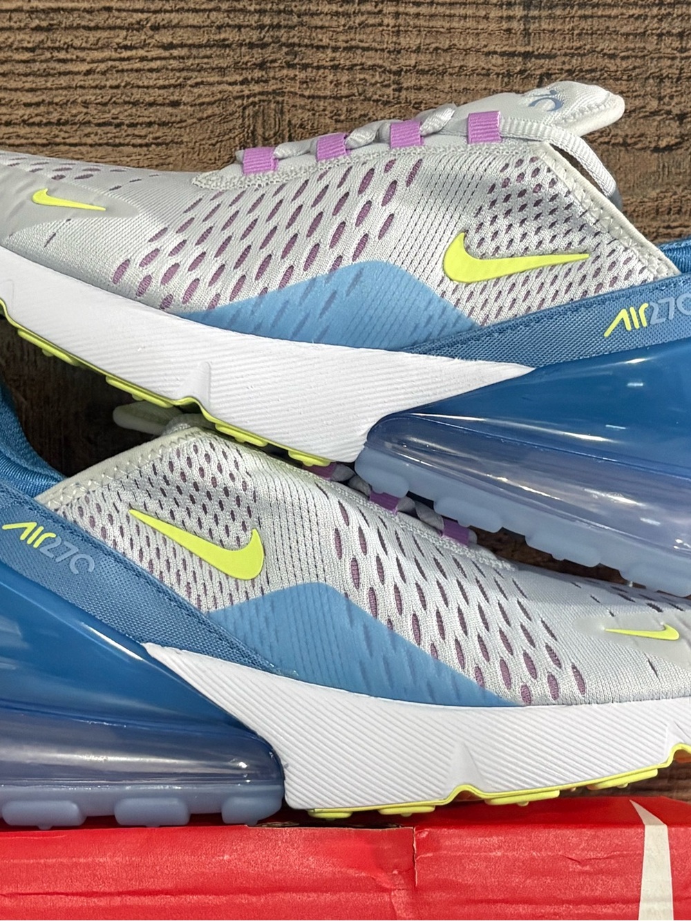Nike Air Max 270 Lightweight Sneakers - Light Gray, Blue & Neon Yellow